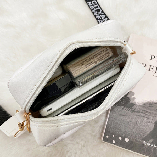 Women's White Quilted Crossbody Bag Small Pu Leather Shoulder Purse With Wide Patterned Strap Ideal For Travel And Daily Use Women's Bags & Handbags