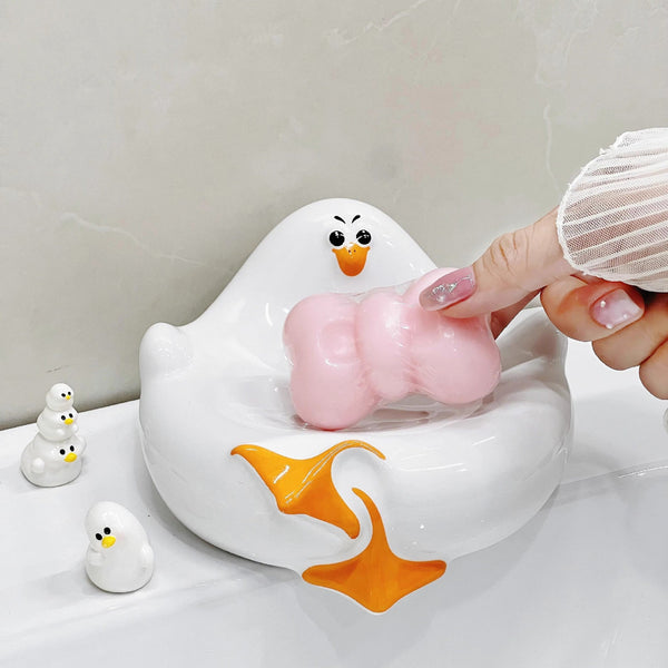 White Ceramic Seagull Soap Dish With Drainage Cute Cartoon Animal Bar Holder For Bathroom Kitchen Sink Novelty Home Decor Soap Dishes & Dispensers