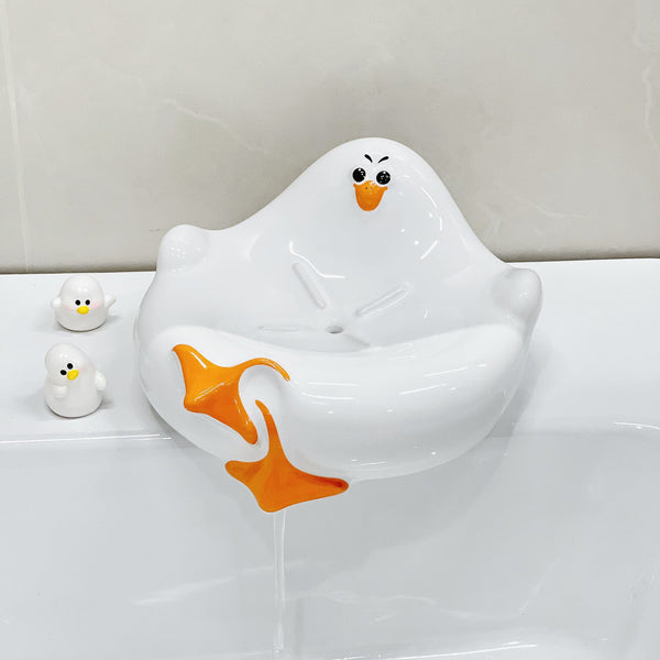 White Ceramic Seagull Soap Dish With Drainage Cute Cartoon Animal Bar Holder For Bathroom Kitchen Sink Novelty Home Decor Soap Dishes & Dispensers