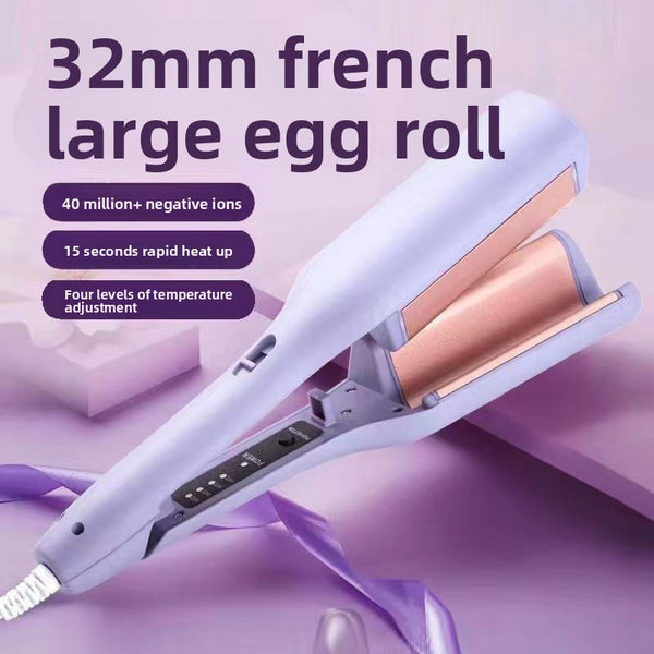 32Mm French Style Hair Waver Curler Mermaid Waves Iron V Shape Barrel Negative Ion Fast Heating Styling Tool Purple Au Plug Rollers & Curlers