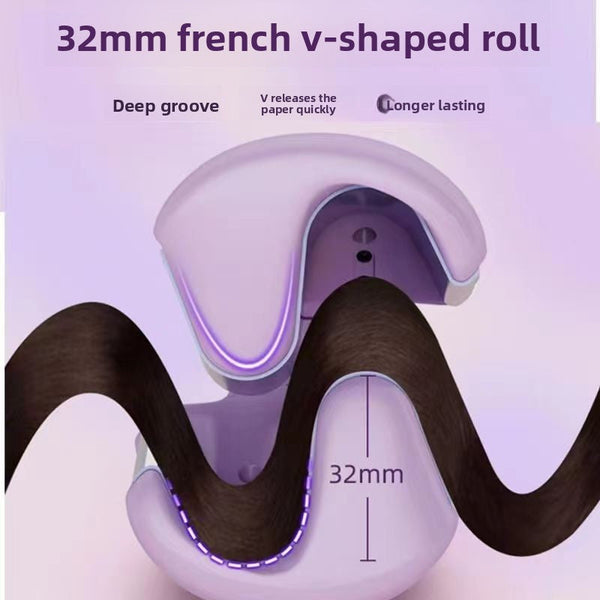 32Mm French Style Hair Waver Curler Mermaid Waves Iron V Shape Barrel Negative Ion Fast Heating Styling Tool Purple Au Plug Rollers & Curlers