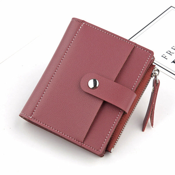 Women's Small Wallet Pu Leather Card Holder With Zipper Coin Pocket Purple Short Purse 9 Slots & Id Window Compact Bifold Design For Ladies Wallets