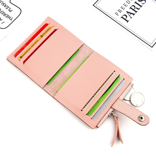 Women's Small Wallet Pu Leather Card Holder With Zipper Coin Pocket Purple Short Purse With 9 Card Slots & Id Window Compact Bifold Design For Ladies