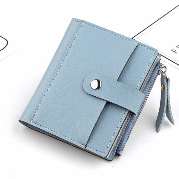 Women's Small Wallet Pu Leather Card Holder With Zipper Coin Pocket Blue Short Purse 9 Slots & Id Window Compact Bifold Design For Ladies Wallets