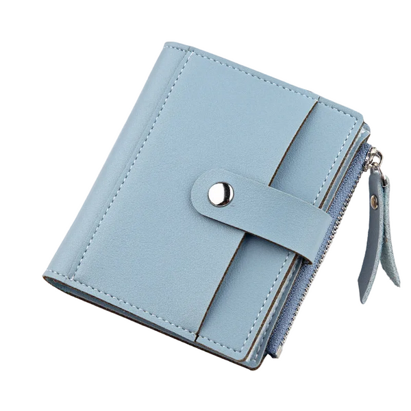 Women's Small Wallet Pu Leather Card Holder With Zipper Coin Pocket Blue Short Purse With 9 Card Slots & Id Window Compact Bifold Design For Ladies Wa