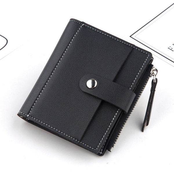 Women's Small Wallet Pu Leather Card Holder With Zipper Coin Pocket Black Short Purse With 9 Card Slots & Id Window Compact Bifold Design For Ladies W