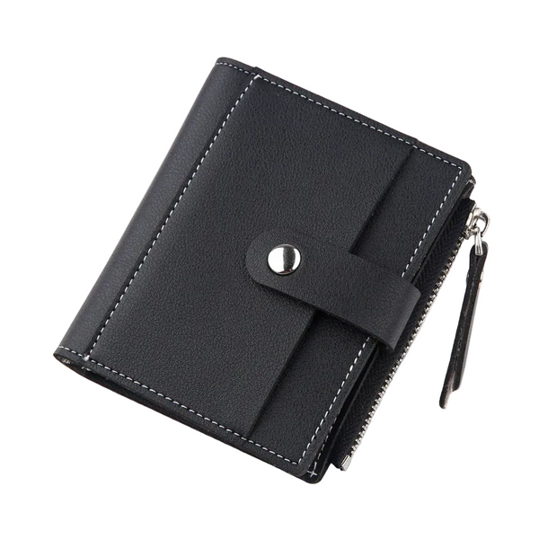Women's Small Wallet Pu Leather Card Holder With Zipper Coin Pocket Black Short Purse With 9 Card Slots & Id Window Compact Bifold Design For Ladies W