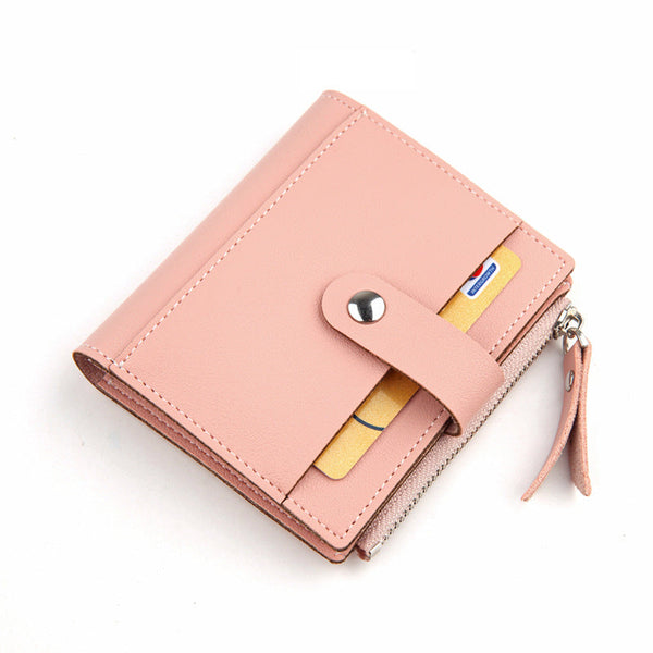 Women's Small Wallet Pu Leather Card Holder With Zipper Coin Pocket Black Short Purse With 9 Card Slots & Id Window Compact Bifold Design For Ladies W