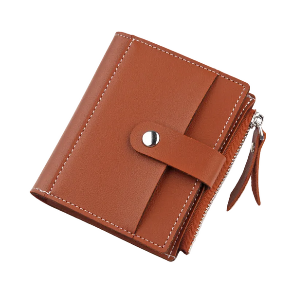 Women's Small Wallet Pu Leather Card Holder With Zipper Coin Pocket Brown Short Purse 9 Slots & Id Window Compact Bifold Design For Ladies Wallets
