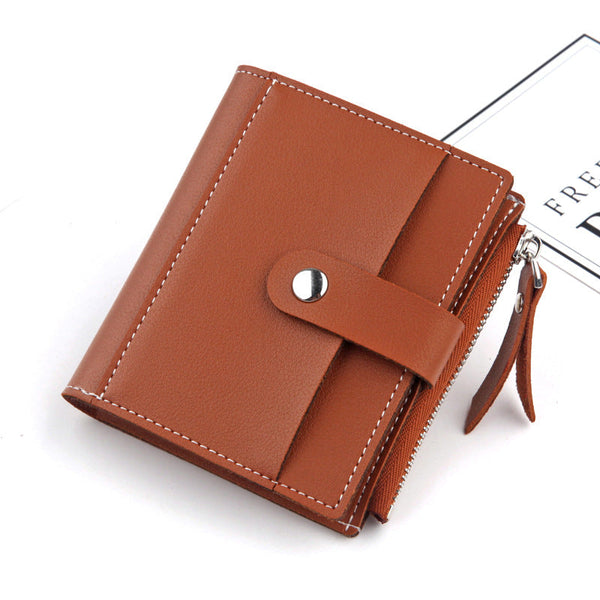 Women's Small Wallet Pu Leather Card Holder With Zipper Coin Pocket Brown Short Purse With 9 Card Slots & Id Window Compact Bifold Design For Ladies W