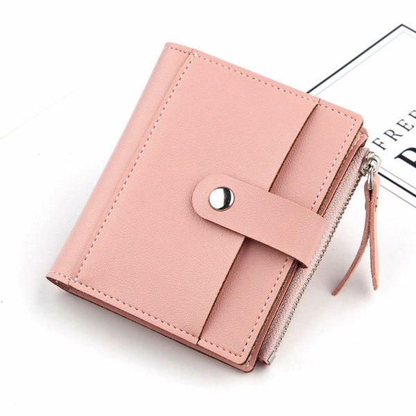 Women's Small Wallet Pu Leather Card Holder With Zipper Coin Pocket Pink Short Purse 9 Slots & Id Window Compact Bifold Design For Ladies Wallets