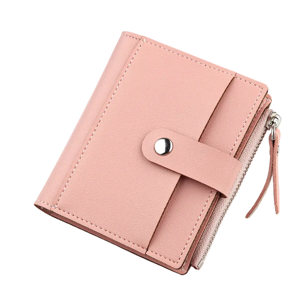 Women's Small Wallet Pu Leather Card Holder With Zipper Coin Pocket Pink Short Purse With 9 Card Slots & Id Window Compact Bifold Design For Ladies Wa
