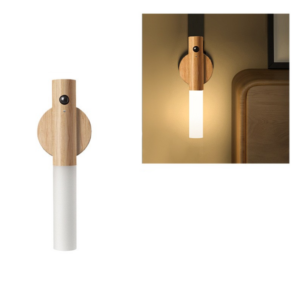 Yellow Wood Grain Motion Sensor Night Light Led Rechargeable Magnetic Stick Wall Lamp Smart Wireless Batten For Hallway Staircase Natural Ash Style Wa