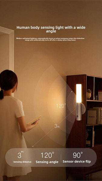 Yellow Wood Grain Motion Sensor Night Light Led Rechargeable Magnetic Stick Wall Lamp Smart Wireless Batten For Hallway Staircase Natural Ash Style Wa