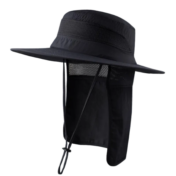 Wide Brim Sun Hat With Neck Flap Upf 50+ Protection Quick Dry Safari Cap Mesh Breathable For Fishing Gardening Hiking Outdoor Black Hats & Headwear