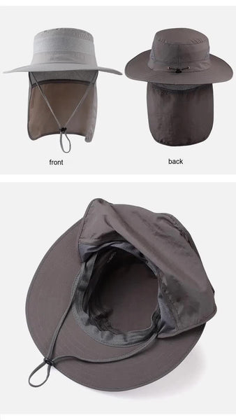 Wide Brim Sun Hat With Neck Flap Upf 50+ Protection Quick Dry Safari Cap Mesh Breathable For Fishing Gardening Hiking Outdoor Black Hats & Headwear