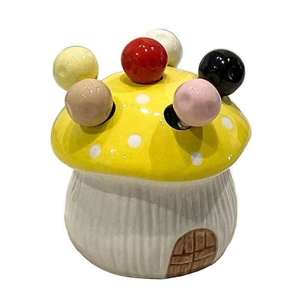 Yellow Cute Cartoon Mushroom Mirror Polished Cutlery Jar With 6 Piece Stainless Steel Fruit Fork Set Dessert Picks/Appetizer Forks