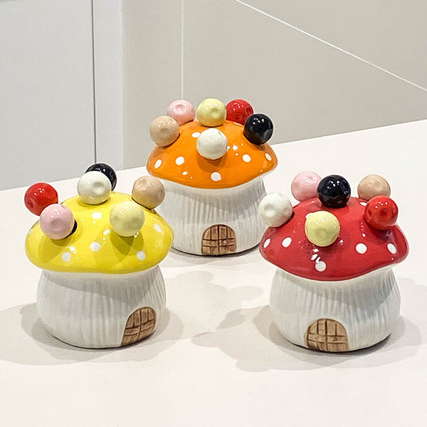 Yellow Cute Cartoon Mushroom Mirror Polished Cutlery Jar With 6 Piece Stainless Steel Fruit Fork Set Dessert Picks/Appetizer Forks