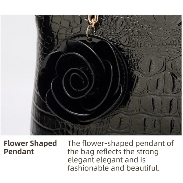 Wine Red Patent Pu Leather Crocodile Embossed Shell Bag 30X11x26cm With Floral Pendant Women's Bags & Handbags