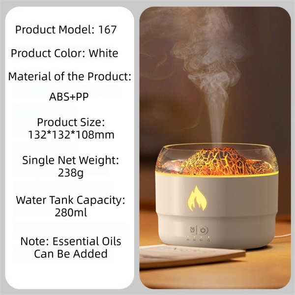 167 White Simulation Volcano Diffuser & Humidifier Smart Timer Ultrasonic Mister With Lava Crack Shell And Colorful Light Humidifiers