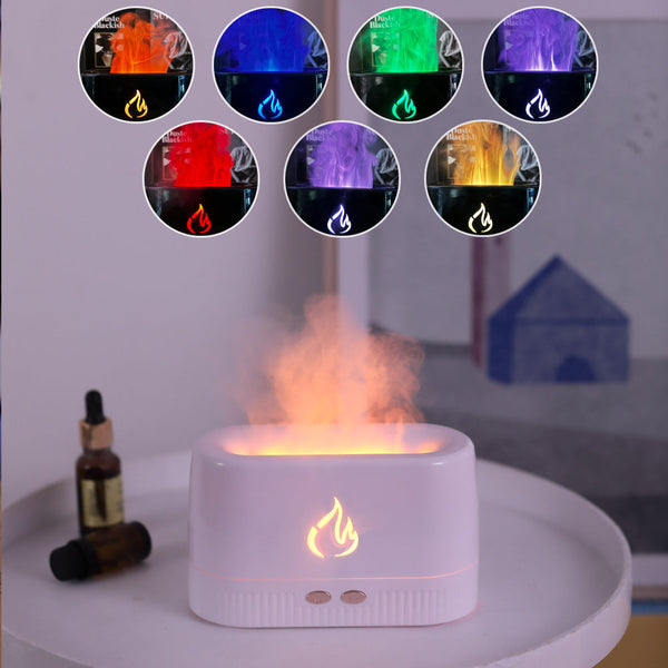 White 3D Simulation Flame Aroma Diffuser & Humidifier Ultrasonic Desktop Mister With 7 Color Led Light And Automatic Scent Spray (200Ml) Humidifiers
