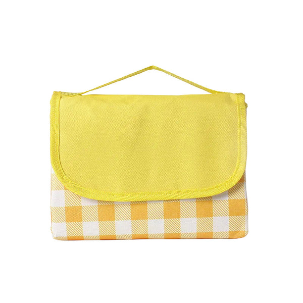 Yellow Plaid Foldable Waterproof & Moisture Proof Picnic Blanket 150X100cm 600D Three Layer Composite Oxford Extra Large Mat For Beach & Camping Picni