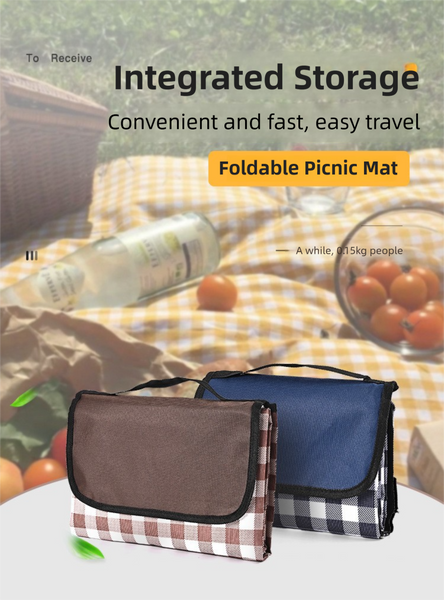 Yellow Plaid Foldable Waterproof & Moisture Proof Picnic Blanket 150X100cm 600D Three Layer Composite Oxford Extra Large Mat For Beach & Camping Picni