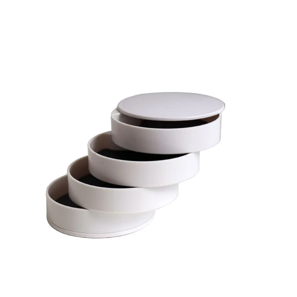 White 4 Layer Rotating Jewelry Storage Box Dust Proof Velvet Lined Organizer For Rings Coins And Hair Accessories (10X10cm) Jewellery Boxes