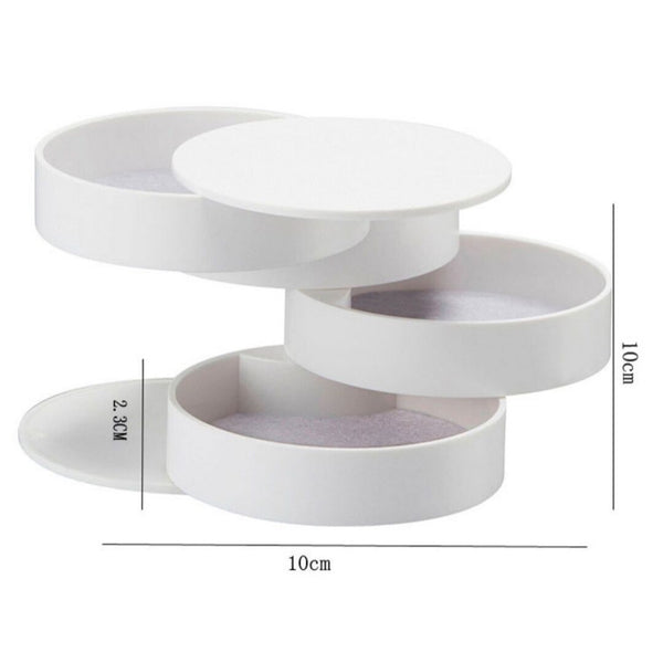 White 4 Layer Rotating Jewelry Storage Box Dust Proof Velvet Lined Organizer For Rings Coins And Hair Accessories (10X10cm) Jewellery Boxes