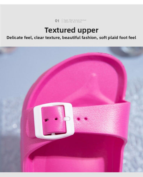 #36 Pink Thick Sole Buckle Slide Sandals(Fits Foot L 23 Cm) Eva Comfortable & Non Slip Birkenstock Style For Casual Wear Flats