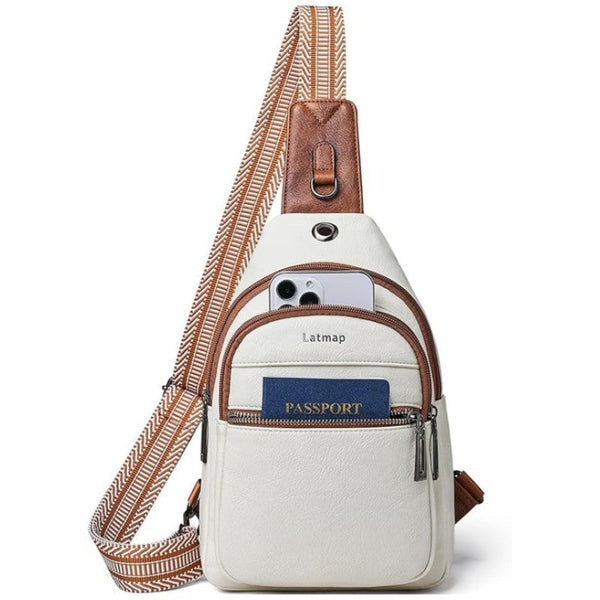 White Women's 3 Layer Zipped Pu Chest Bag With Reversible Strap Roomy But Not Bulky Single Shoulder Crossbody Women's Bags & Handbags