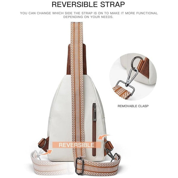 White Women's 3 Layer Zipped Pu Chest Bag With Reversible Strap Roomy But Not Bulky Single Shoulder Crossbody Women's Bags & Handbags