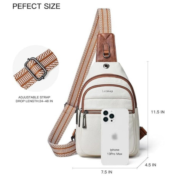 White Women's 3 Layer Zipped Pu Chest Bag With Reversible Strap Roomy But Not Bulky Single Shoulder Crossbody Women's Bags & Handbags
