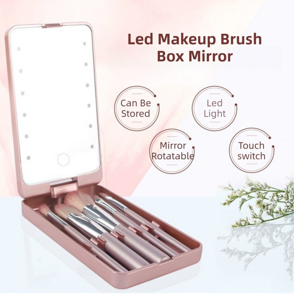 White Led Makeup Mirror With Lights & Brushes (9X2.5X16cm) Mini Foldable Desktop Vanity Dual Color Temperature Makeup Mirrors