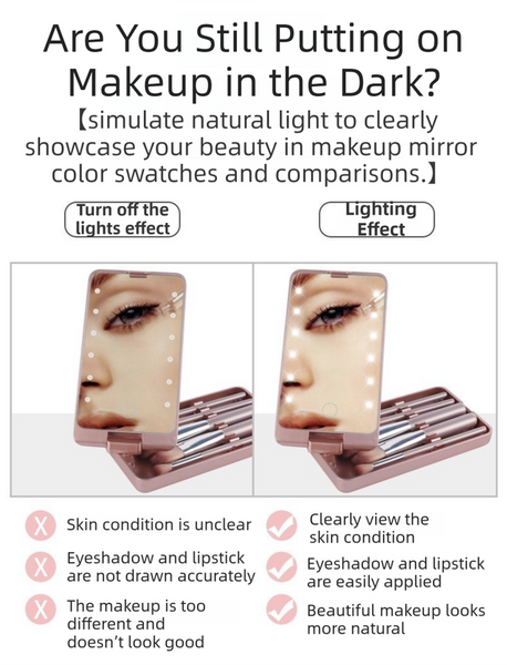 White Led Makeup Mirror With Lights & Brushes (9X2.5X16cm) Mini Foldable Desktop Vanity Dual Color Temperature Makeup Mirrors