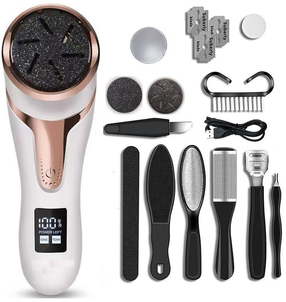 White Electronic Pedicure File Set Waterproof Electric Foot Callus Remover With Dual Speed And Lcd Display Usb Rechargeable Manicure & Pedicure Tools