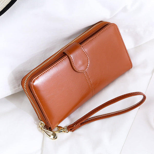 Wine Red Women's Long Buckle Closure Wallet Pu Lether Large Capacity Multi Slot Card Holder And Purse Combo With Wristband Wallets