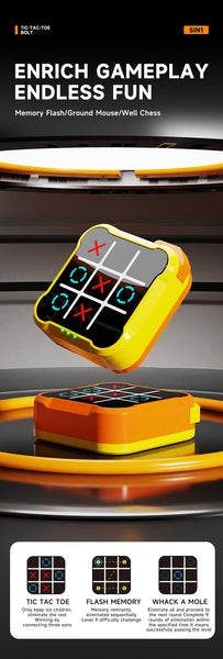 Yellow All In One Tic Tac Toe Desktop Game Portable Family Interactive Board Toy Brain Training Puzzle Travel Friendly Strategy Board Games