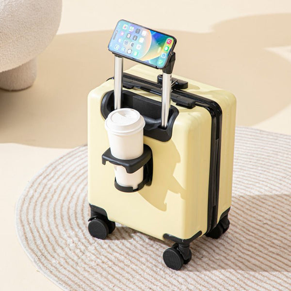 Yellow 14 Inch Lightweight Carry On Luggage For Heights Under 1.6M Underseat & Overhead Cabin Hardside Suitcase With Cup Holder Phone Stand Suitcases