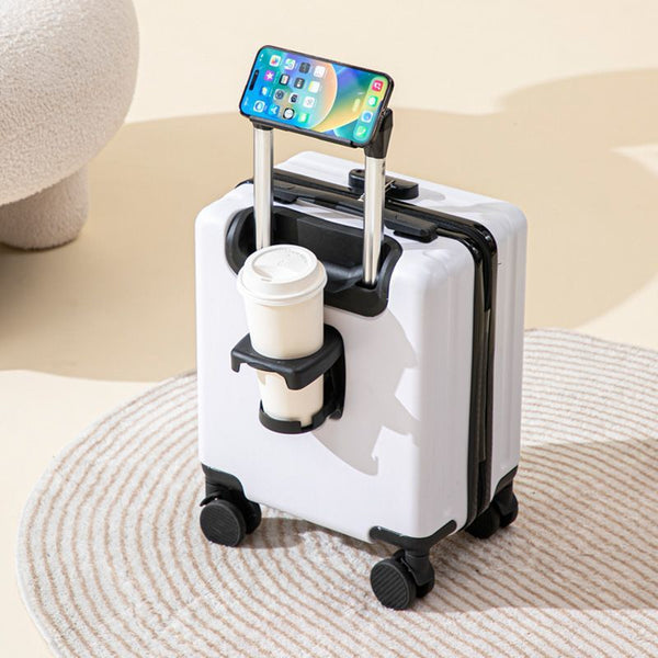 White 16 Inch Lightweight Carry On Luggage For Heights Under 1.6M Underseat & Overhead Cabin Hardside Suitcase With Cup Holder Phone Stand Suitcases