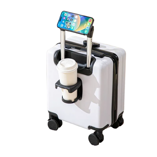 White 16 Inch Lightweight Carry On Luggage For Heights Under 1.6M Underseat & Overhead Cabin Hardside Suitcase With Cup Holder Phone Stand Suitcases