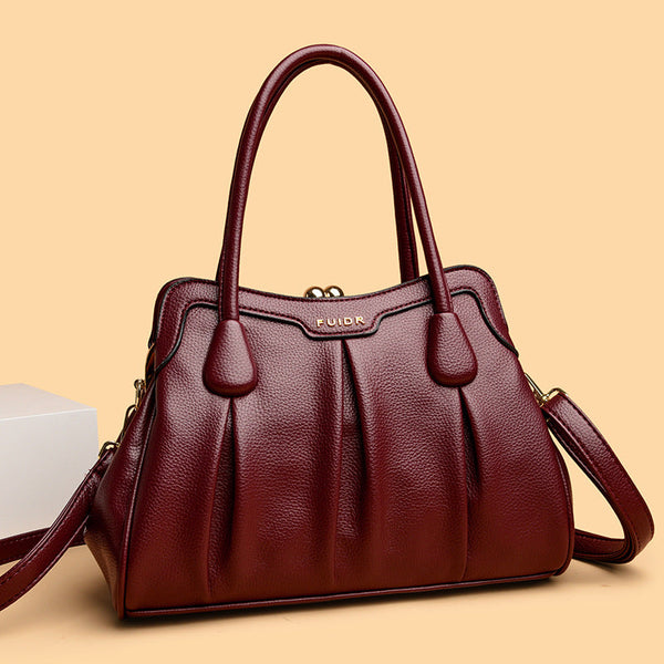 Wine Red Women's Premium Wear Resistant Leather Shoulder Bag Vintage Frame Kiss Lock Handbag Crossbody Satchel Women's Bags & Handbags