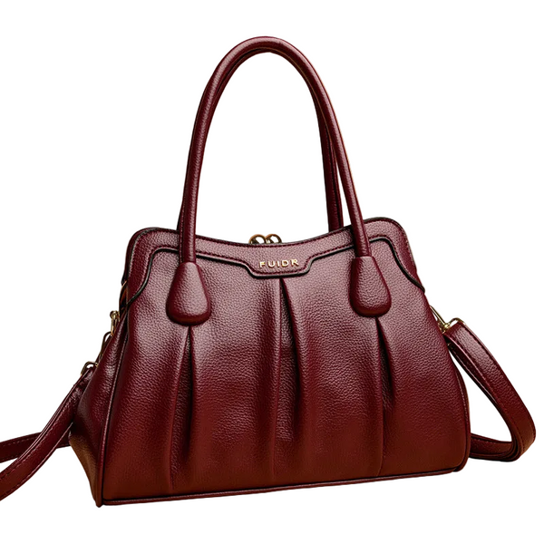 Wine Red Women's Premium Wear Resistant Leather Shoulder Bag Vintage Frame Kiss Lock Handbag Crossbody Satchel Women's Bags & Handbags