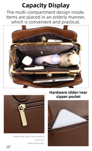 Wine Red Women's Premium Wear Resistant Leather Shoulder Bag Vintage Frame Kiss Lock Handbag Crossbody Satchel Women's Bags & Handbags