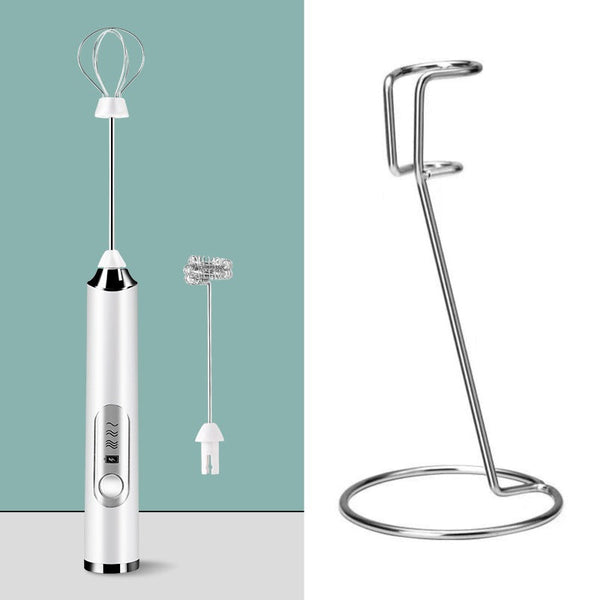 White Rechargeable Handheld Milk Frother And Electric Whisk Set 3 Speeds With 2 Stainless Steel Heads Storage Stand Australian Home Barista Kit Milk F