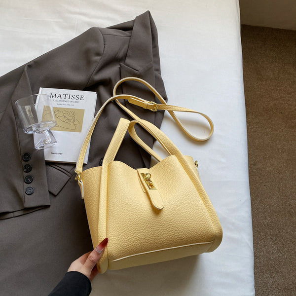 Yellow Retro 2 Piece Women's Bucket Bag Set With Removable Inner Pouch Pu Leather Crossbody Handbag And Fashionable Tote For Australian Everyday Use W
