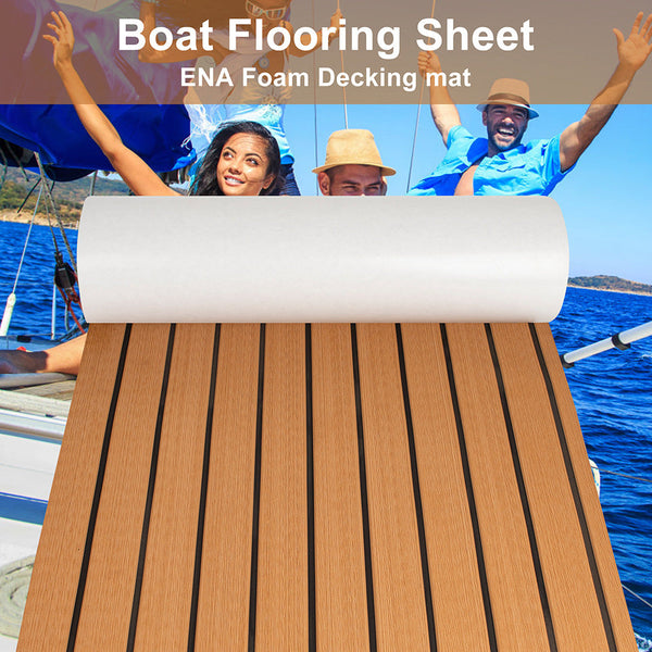 Teak Eva Foam Boat Flooring Sheet Brown With Black Stripes Self Adhesive Marine Decking Mat For Yacht Fishing Rv Diy Upgrade Australian Boating(2400X9