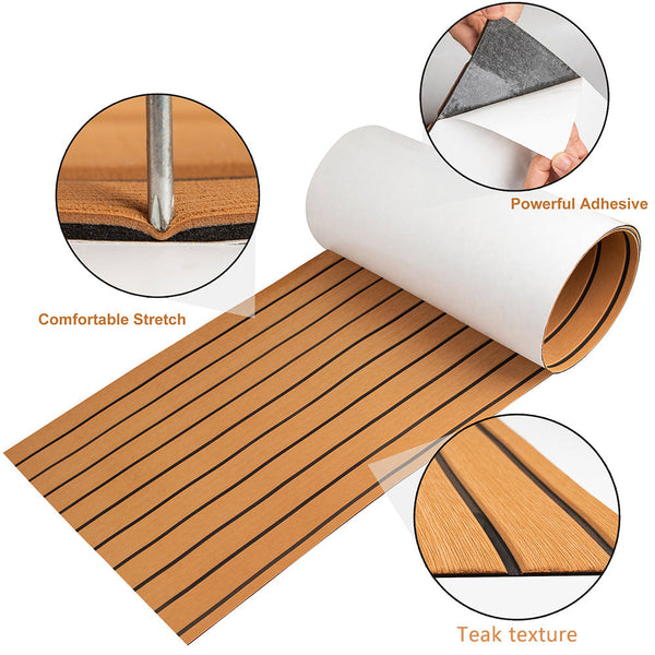 Teak Eva Foam Boat Flooring Sheet Brown With Black Stripes Self Adhesive Marine Decking Mat For Yacht Fishing Rv Diy Upgrade Australian Boating(2400X9
