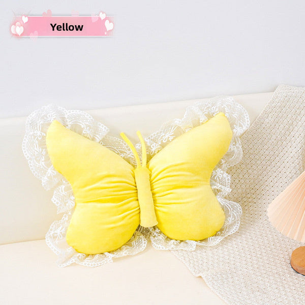 Yellow Elegant Butterfly Lace Throw Pillow 60X45cm Soft Decorative Cushion For Sofa Bedroom Office And Car Comfort Backrest Accessory Cushions & Decor