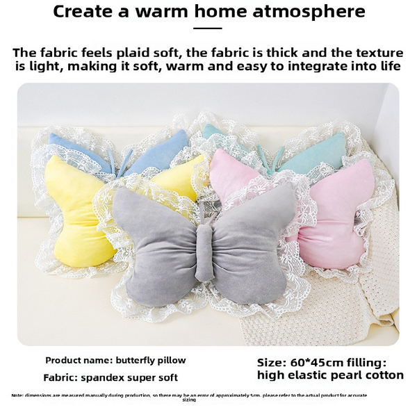 Yellow Elegant Butterfly Lace Throw Pillow 60X45cm Soft Decorative Cushion For Sofa Bedroom Office And Car Comfort Backrest Accessory Cushions & Decor